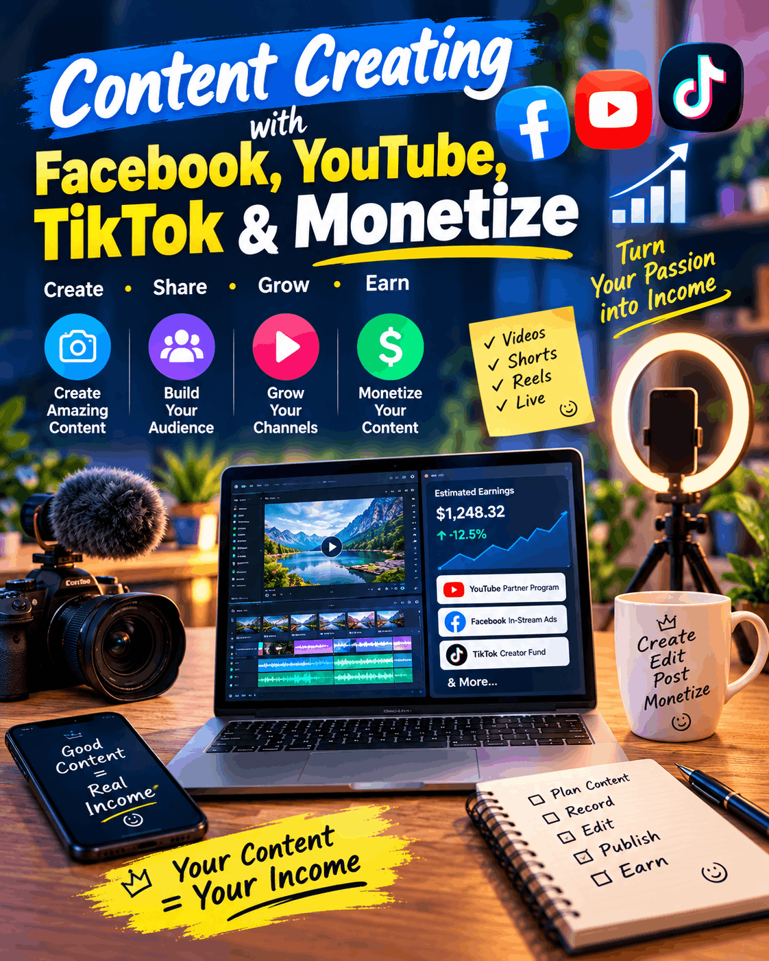 Content Creating and Monetization digital ebook cover